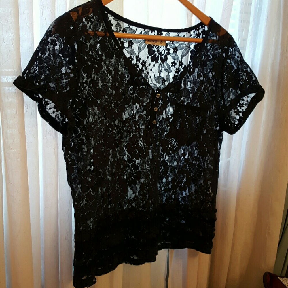 Hollister Navy Blue Lace Top